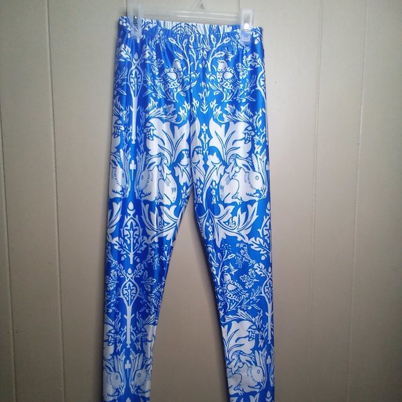 Lotus Leggings Pants - Lotus Leggings M Lightweight Bunny Bird Print Blue White